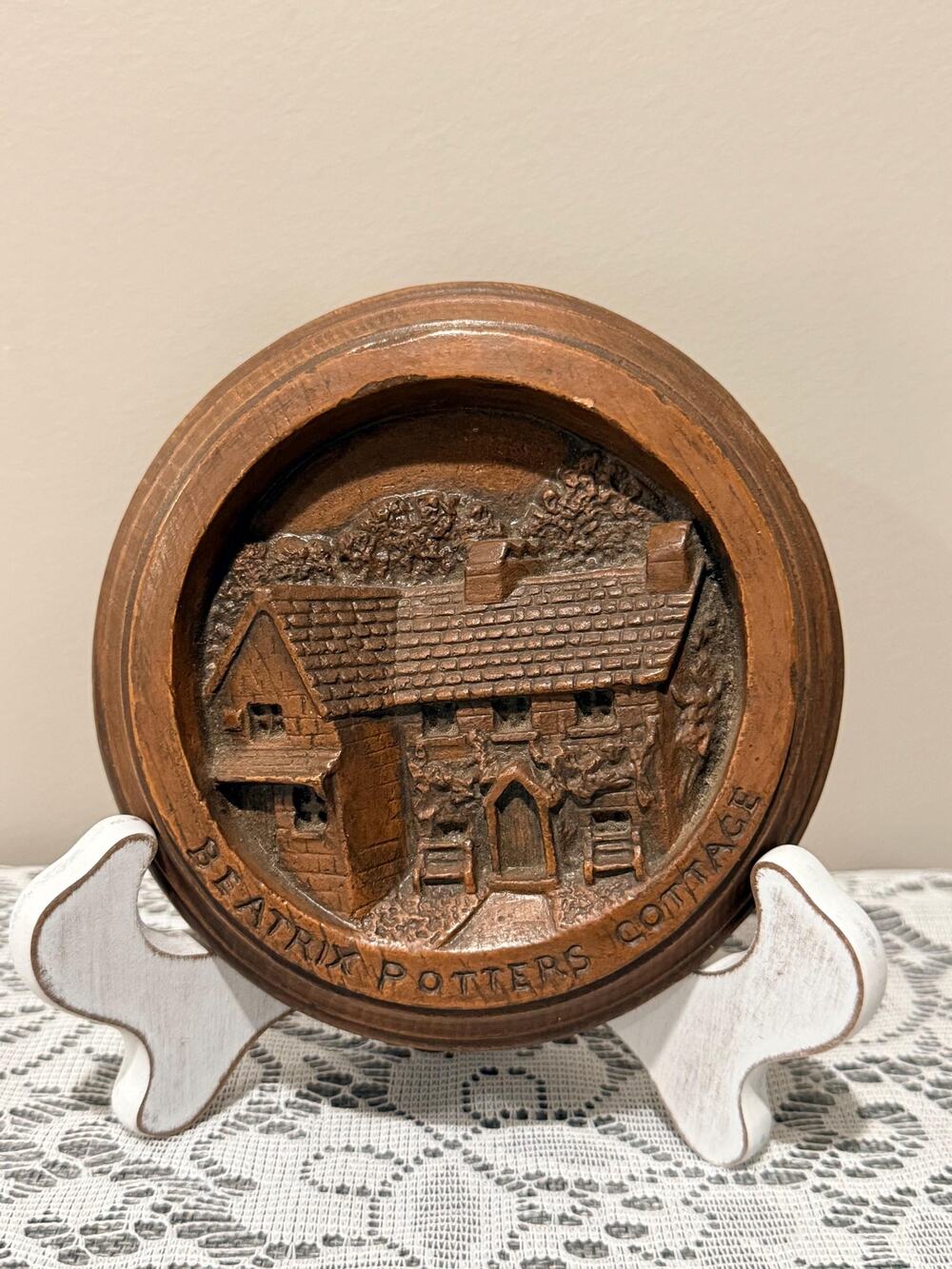 Vintage Beatrix Potter’s Cottage Wall Plaque Relief Rustic English Cottage Decor
